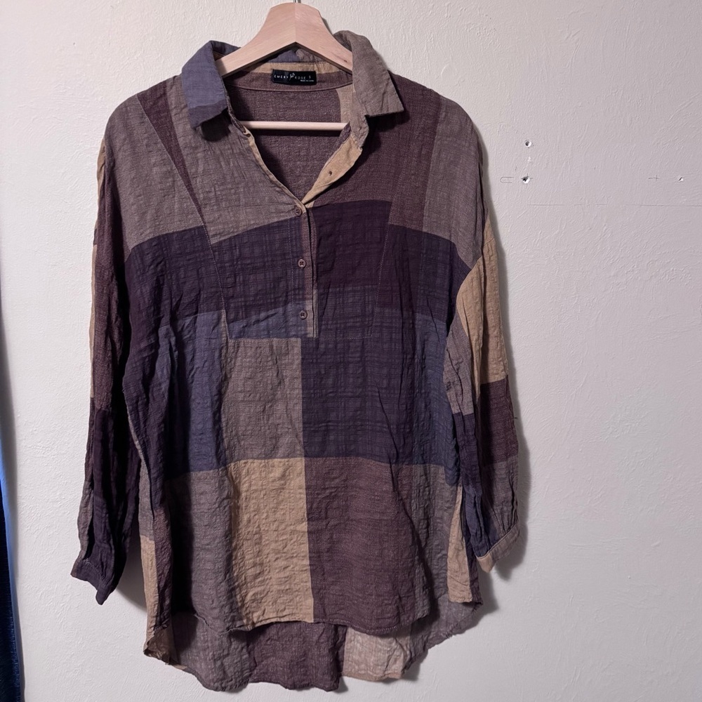 Emery Rose brown tone patchwork tunic style top Size S